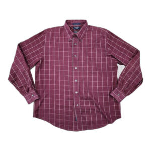 Dockers Button Down Shirt Men’s Burgundy Red Checked Classic Fit Size L